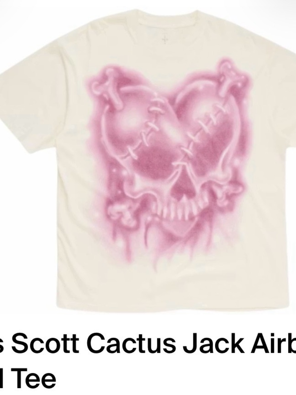 Cactus Jack Men’s Airbrushed Heart Skull Tee in Cream & Pink